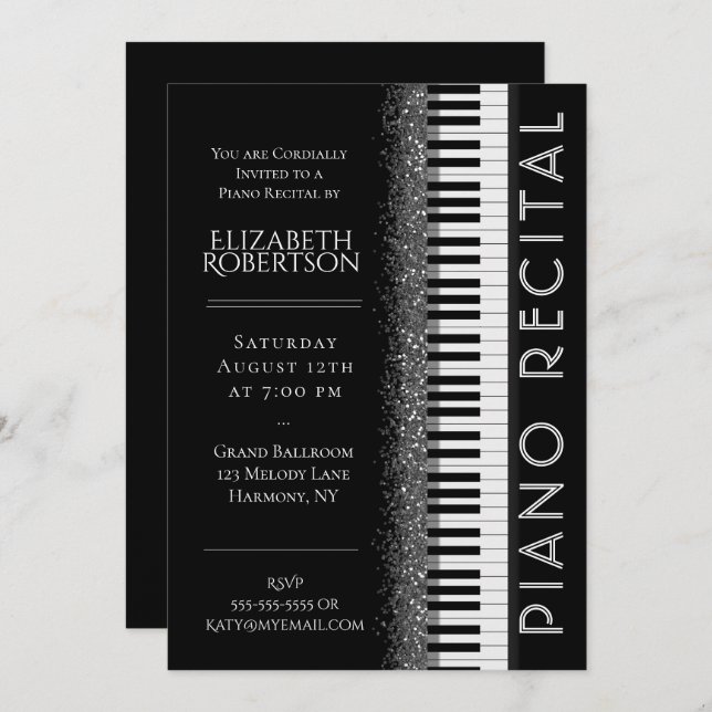 Black and White Piano Recital Invitation (Front/Back)