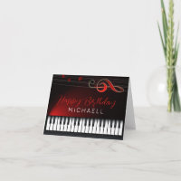 Black And White Piano Red Clef Birthday