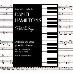 Black and white Piano tuts birthday  Invitation