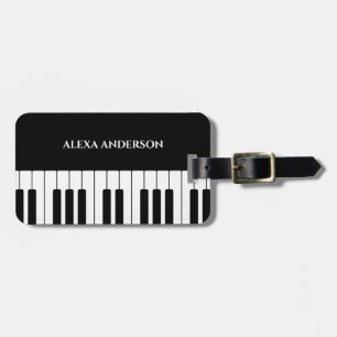 Black and white Piano tuts custom name Luggage Tag