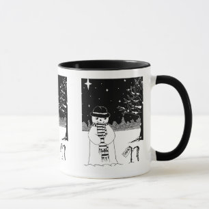 black and white picture of cute snowman Christmas Mug