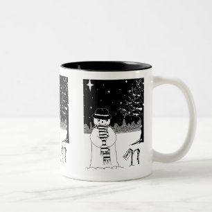 black and white picture of cute snowman Christmas Two-Tone Coffee Mug