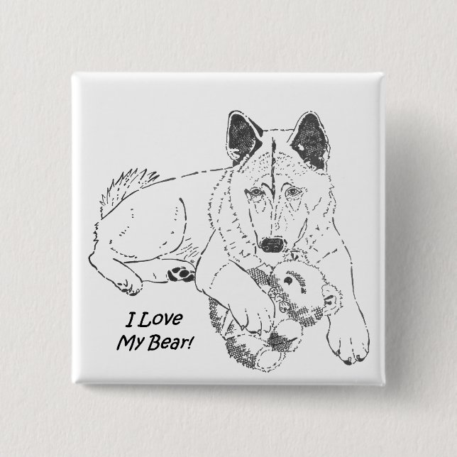 black and white picture of very cute akita dog 15 cm square badge (Front)