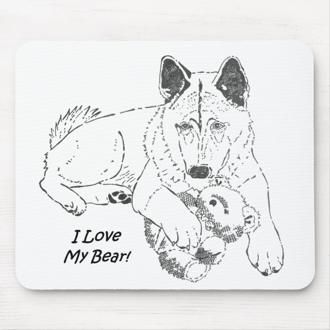 black and white picture of very cute akita dog mouse pad (Front)