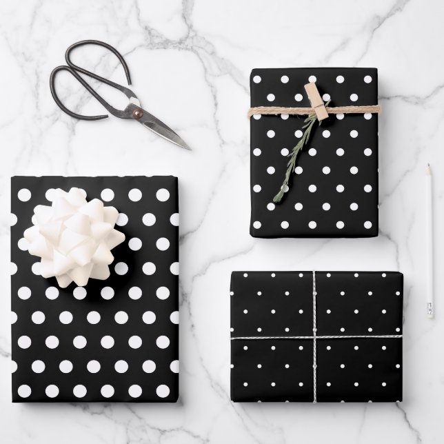 Black And White Pin & Polka Dots  Wrapping Paper Sheet (Front)
