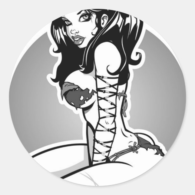 black and white pin up classic round sticker (Front)