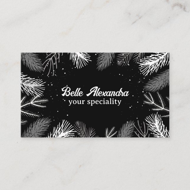 Black and white pine leaves Business Card (Front)