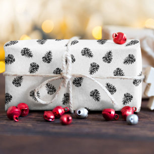 Black And White Pine Tree Fruit Elegant Christmas Wrapping Paper