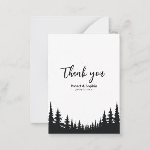 Black and White Pine tree Winter Wedding Thank you Card