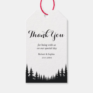Black and White Pine trees Winter Wedding Gift Tags