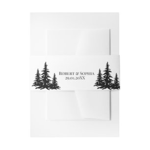 Black and White Pine trees Winter Wedding Invitation Belly Band