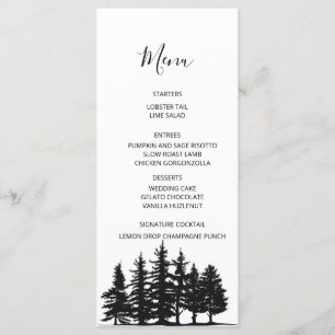 Black and White Pine trees Winter Wedding Menu