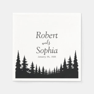 Black and White Pine trees Winter Wedding Napkin
