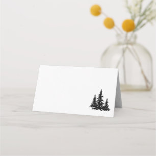 Black and White Pine trees Winter Wedding Place Card