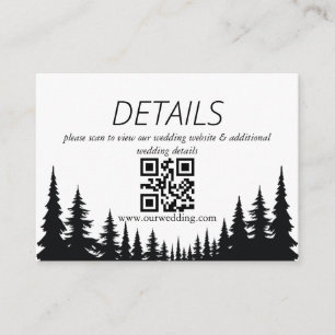 Black and White Pine trees Winter Wedding QR Code Enclosure Card