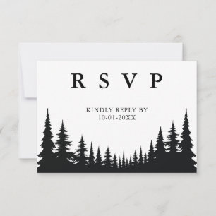 Black and White Pine trees Winter Wedding RSVP Card