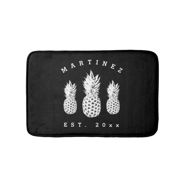 Black and white pineapple fruit custom bath mat (Front)