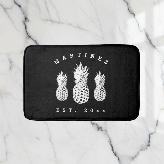 Black and white pineapple fruit custom bath mat (black pineapple bath mat)