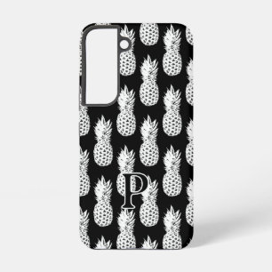 Black and white pineapple pattern custom monogram samsung galaxy case