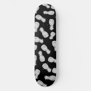 black and white pineapples pattern skateboard