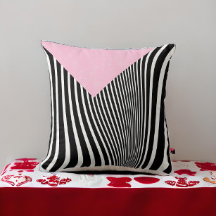 Black and White Pink and Curvy Zebra Stripe Cushion