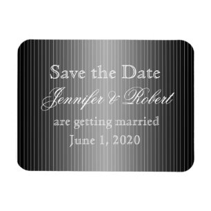 Black and White Pinstripe Heart Save the Date Magnet