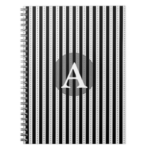 Black and White Pinstripes Personalised Monogram Spiral Notebook