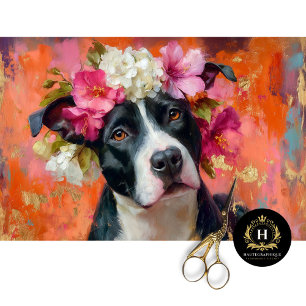 Black and White Pit Bull Floral Crown Tissue Paper