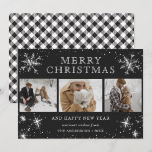 Black and White Plaid 3 Photo Holiday Cards