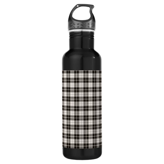 Black and White Plaid Black 710 Ml Water Bottle (Front)