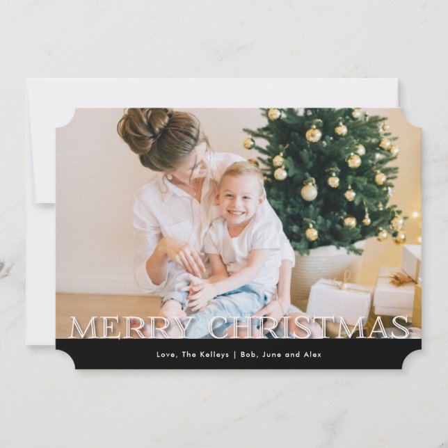 Black and White Plaid Custom Text Photo Holiday Card (Front)