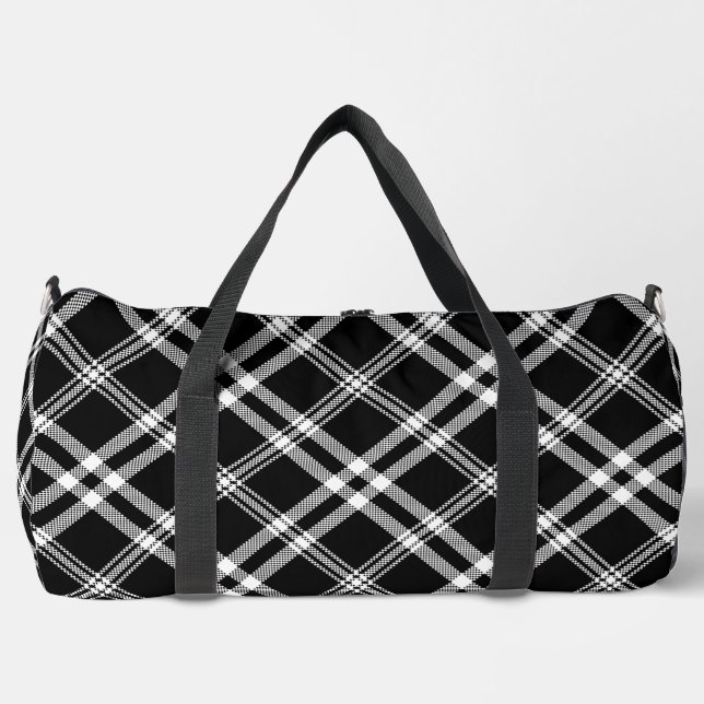 Black and White Plaid Duffle Bag (Front)