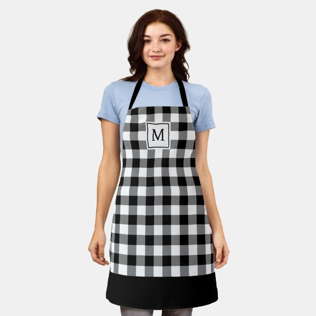 Black and White Plaid Elegant Monogrammed  Apron (Worn)