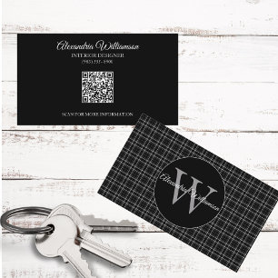 Black and White Plaid Monogram Business Card