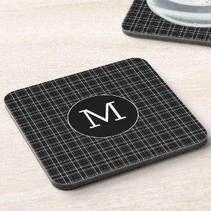 Black and White Plaid Monogram  Coaster