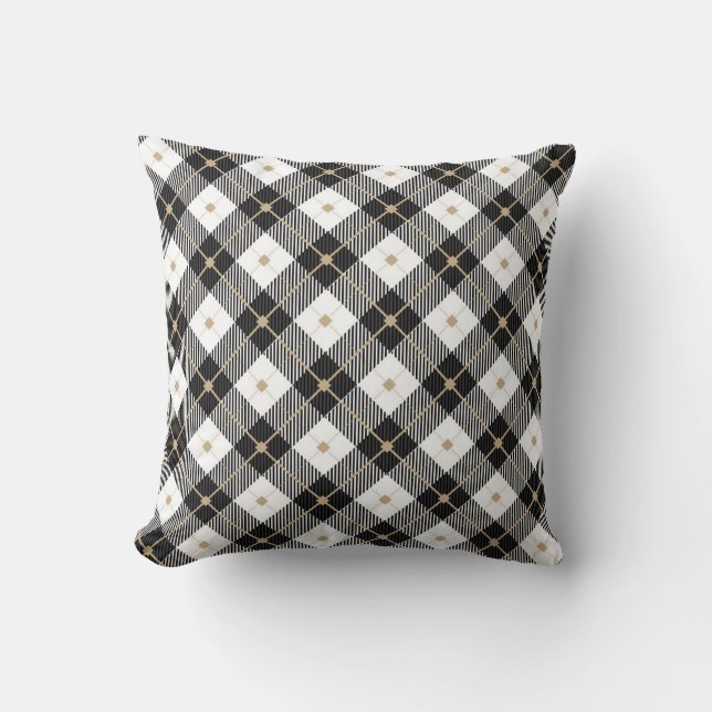 Black and White Plaid Pattern Cushion (Front)