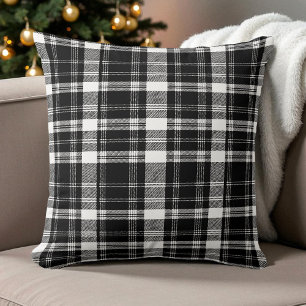 Black and White Plaid Pattern Modern Rustic Retro Cushion