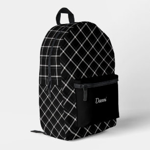 Black and White Plaid Printed Backpack
