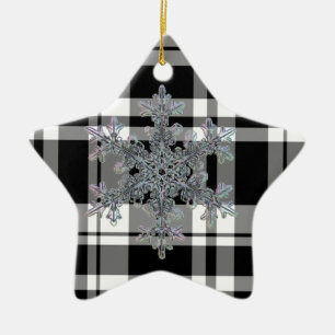 black and white plaid snow flake ceramic tree decoration