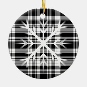 Black and White Plaid with snow flake detail Ceramic Tree Decoration