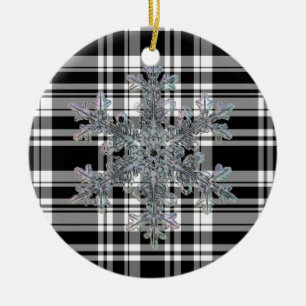 Black and White Plaid with snow flake detail Ceramic Tree Decoration