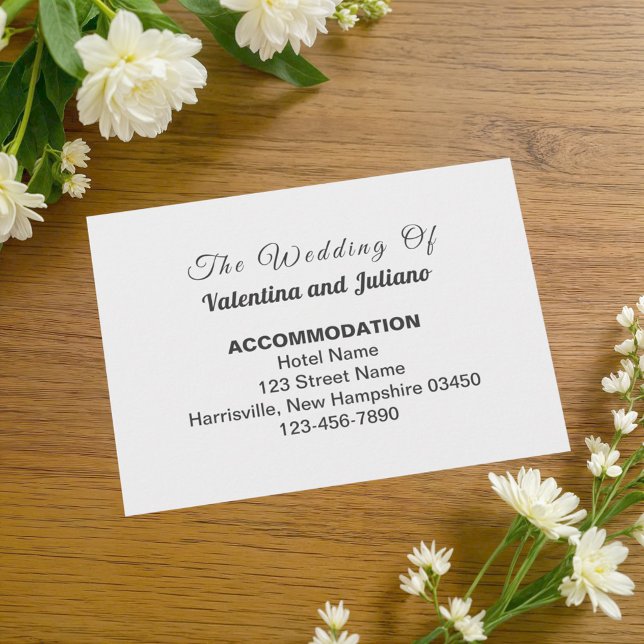 Black and White Plain Text Wedding Accommodation Enclosure Card (Typography style black and white wedding accommodation enclosure card)