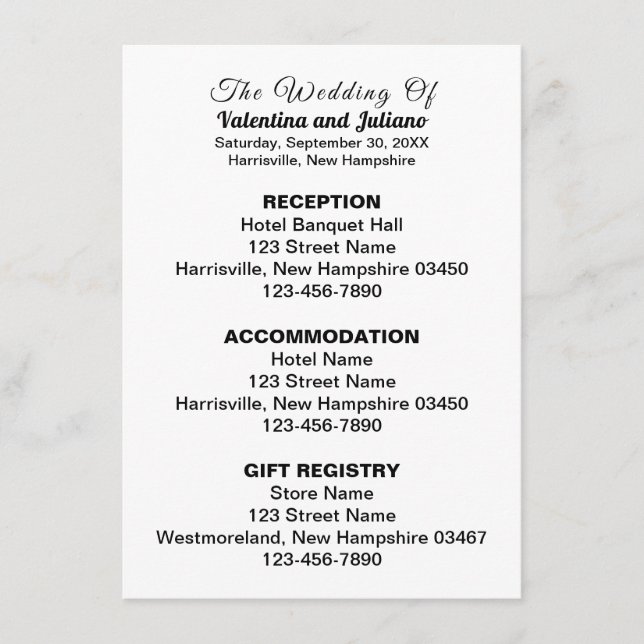 Black and White Plain Text Wedding Enclosure Card (Front)