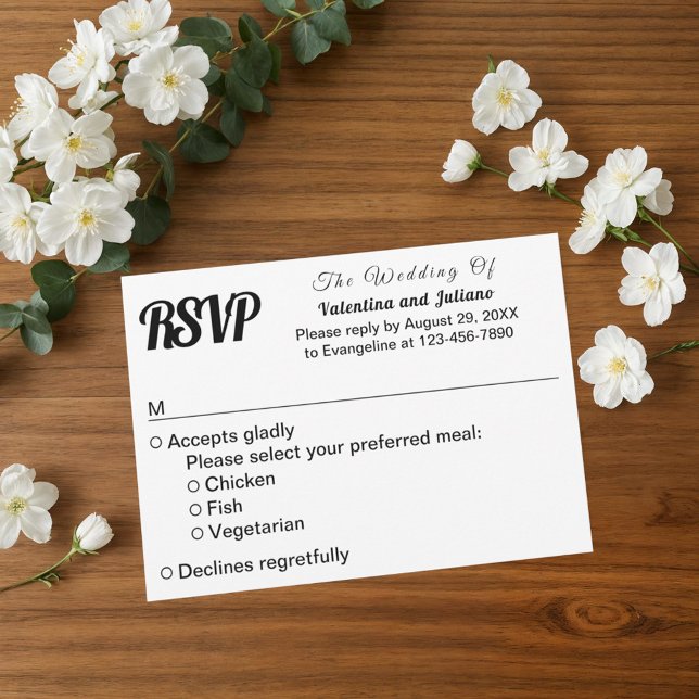 Black and White Plain Text Wedding RSVP Card (Typography style black and white wedding RSVP)