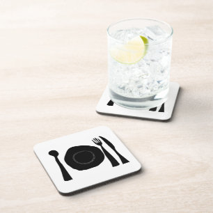 Black and White Plate and Utensils Coaster