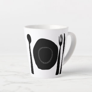 Black and White Plate and Utensils Latte Mug
