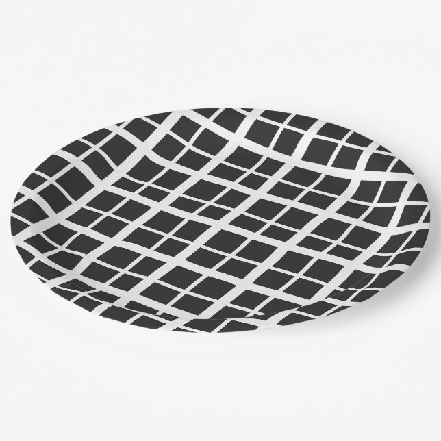 Black And White Playful Fall Plaid Halloween Paper Plate (Angled)