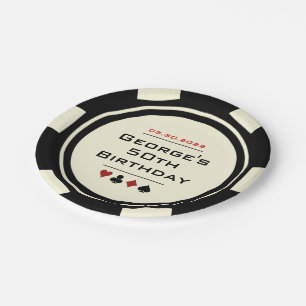Black and White Poker Chip Casino Theme Birthday Paper Plate