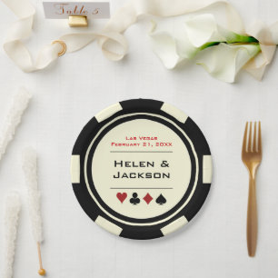 Black and White Poker Chip Las Vegas Wedding Paper Plate