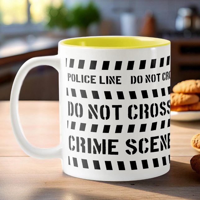 Black and white police crime scene themed  Two-Tone coffee mug (Creator Uploaded)